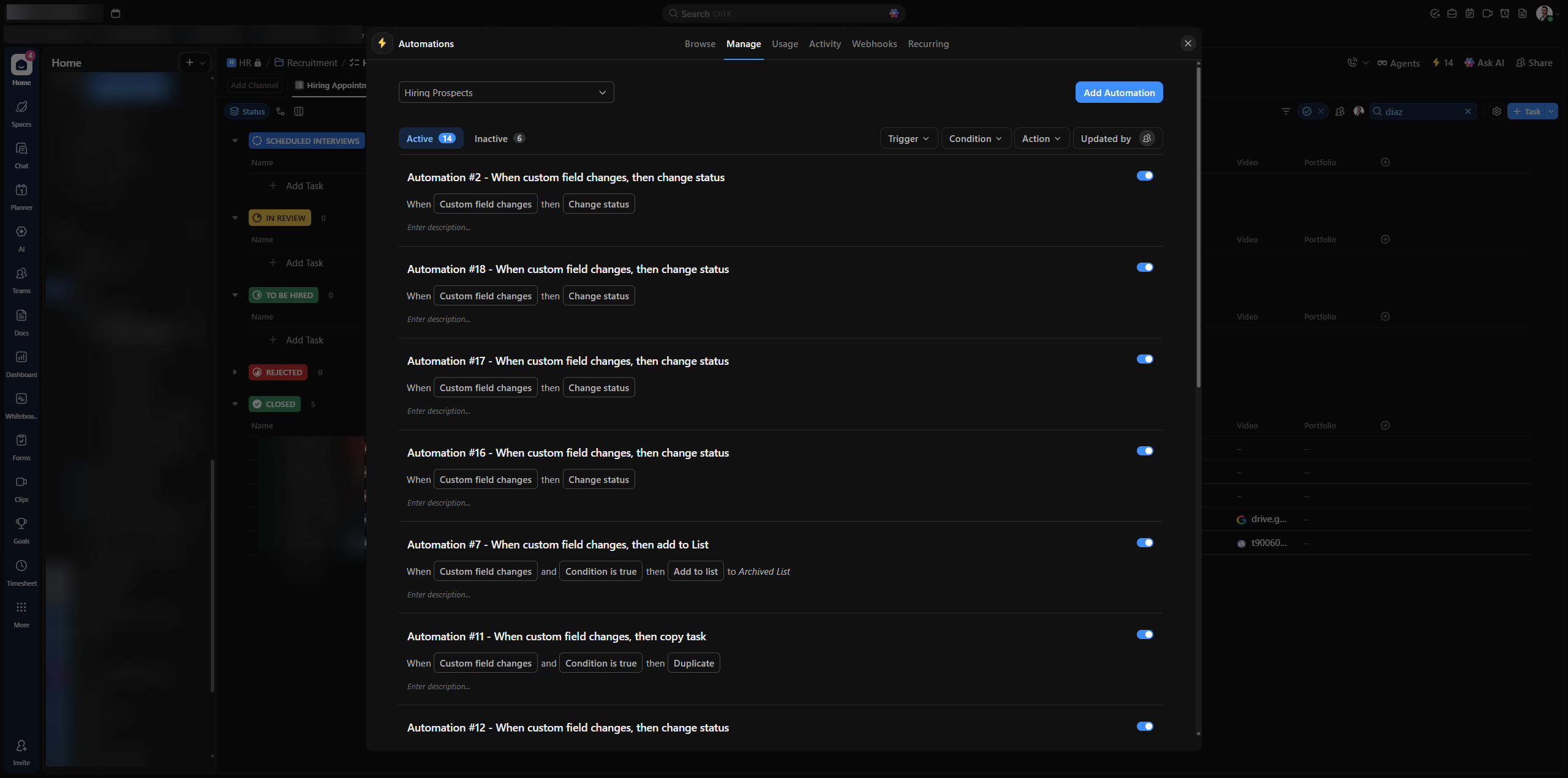 Anonymous ClickUp automations